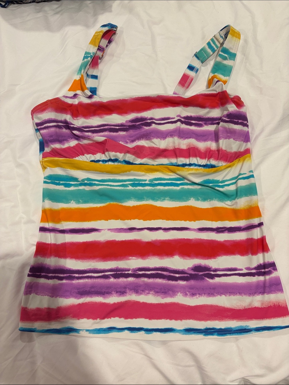 Lands' End Multicolor Striped Tankini with Adjustable Straps